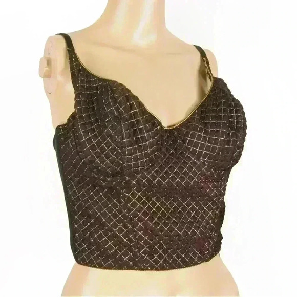 Vintage 80s Bustier Corset Burgundy Quilted Metallic Gold Tank Top - Picture 4 of 5